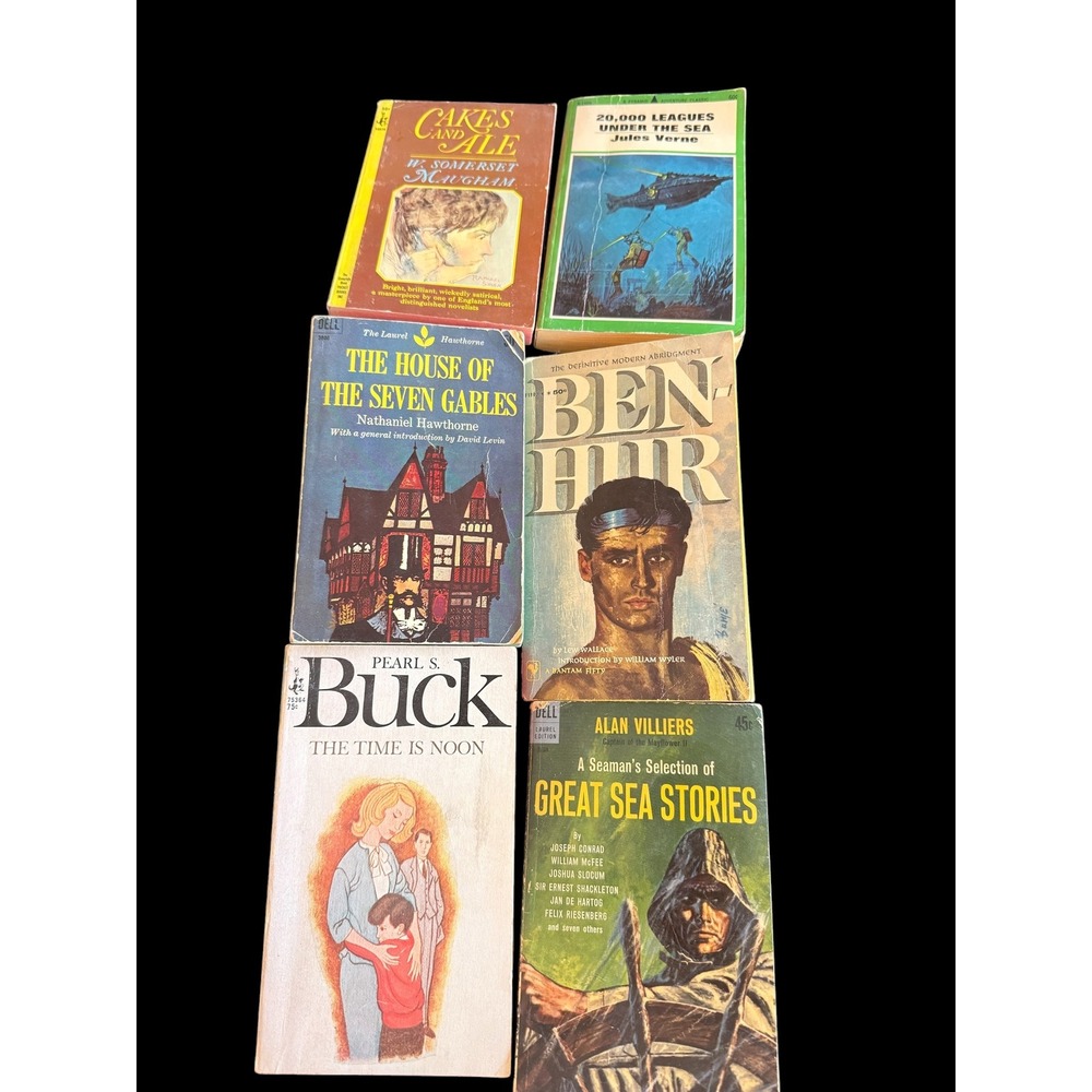 Vintage Paperback Book Lot Hawthorne Jules Verne Pearl S Buck Ben Hur 6 Books